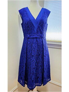 Adrianna Papell Royal Blue Floral Lace Cocktail Dress